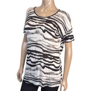 Kensie Zebra Print Tshirt Short Sleeve Rayon Slouchy Top Womens Black White